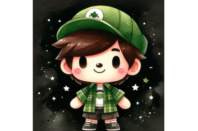 Bundle of Cute cartoon wearing a shirt with a green hat