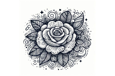 Bundle of Artistic doodle white rose. Hand drawn