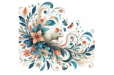 Bundle of beautiful decorative mouse abstract floral White background