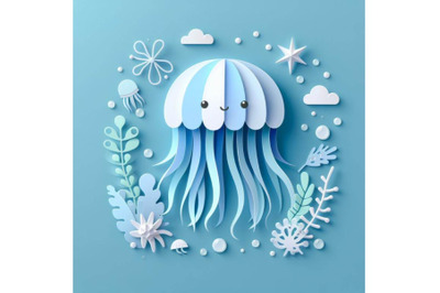 Bundle of cute jellyfish Paper art layer