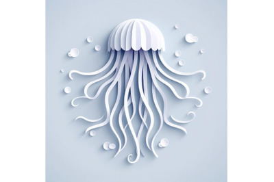 Bundle of Paper cut Jellyfish icon isolated