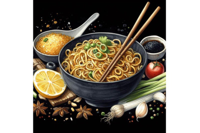 Bundle of noodles food with chopsticks