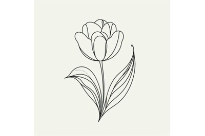 Bundle of Tulip contour drawing. Minimal flower