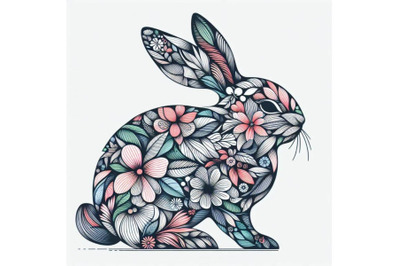 Bundle of abstract bunny filled with flowers and leaves