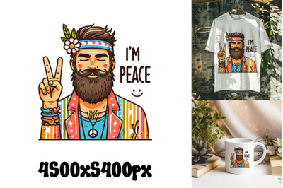 Bearded Hippie Symbolizing Peace