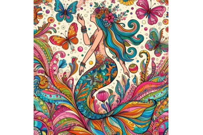 Bundle of Colorful  with patterned rear mermaid and butterflies