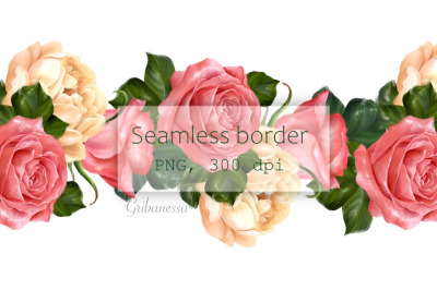 Floral garland clipart | Roses seamless border PNG