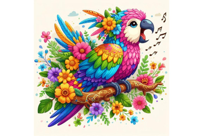 Bundle of cute bird decorated with flowers