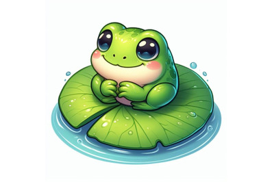 Bundle of cute frog setting on a water leaf