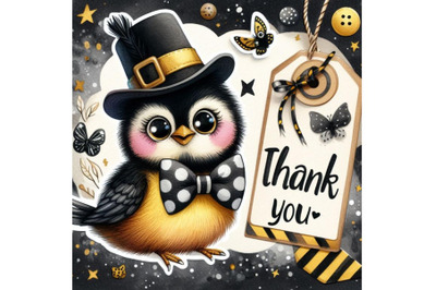 Bundle of Thank you label with funny bird