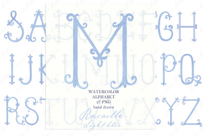 Wedding Monogram PNG Vintage Letters for Crest DIY Rocaille Light Blue