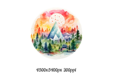 Dreamy Mountain and Forest Scene