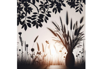 Bundle of Field grass and branch with leaves in a vase