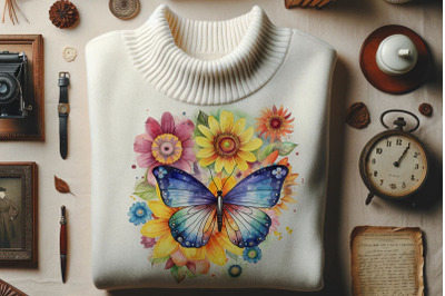 Whimsical Butterfly with Blooms