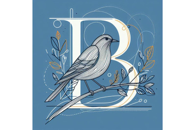 Bundle of bird alphabet B with bird on branch
