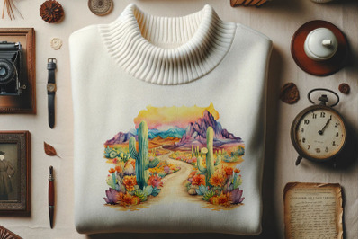 Surreal Desert Landscape with Cacti