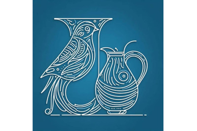 Bundle of bird alphabet J with Jug