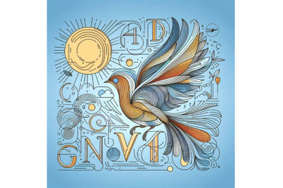 Bundle of bird alphabet S with Sun