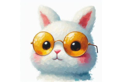 A set of a cute white bunny head with yellow sunglasses