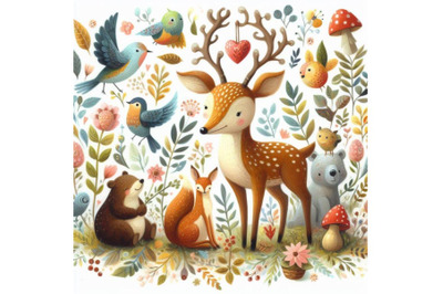 A set of whimsical woodland charming animal