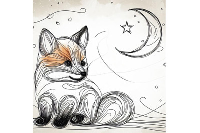 A set of Cute little fox continuous line drawing. Abstract minimal