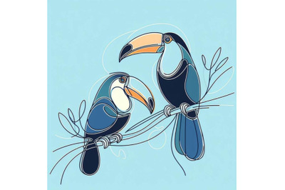 Bundle of Two toucan birds perched on a branch