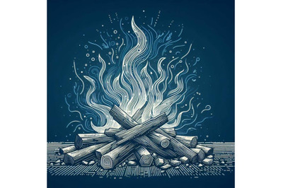 Bundle of Burning bonfire with wood