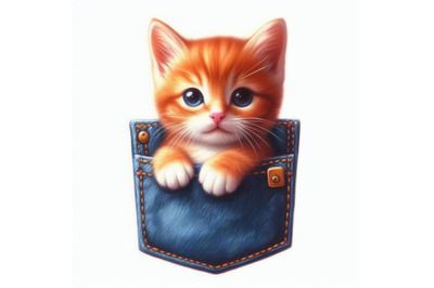 A set of a cute orange cat in a pocket