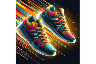 A bundle of Running colorful pair shoes. Bright Sport sneakers symbol