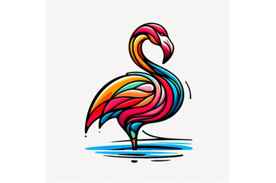 A set of line art colorful abstract bird flamingo logo design vector