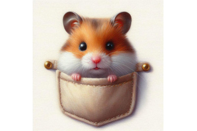 A set of a cute hamster in a pocket