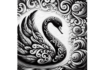 A set of Black And White Swan With Carved Patterns. an abstract silhou