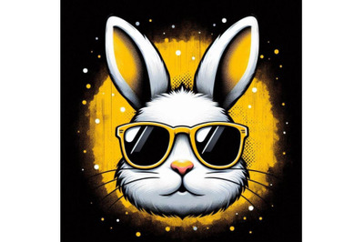 A bundle of Digital art of a cute white bunny head with yellow sunglas