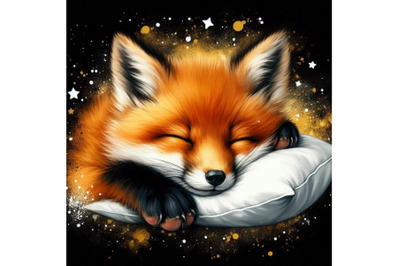 A bundle of a cute sleeping red fox cub with a pillow