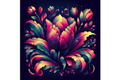 A set of tulip in Glitch Art Style on Dark Background