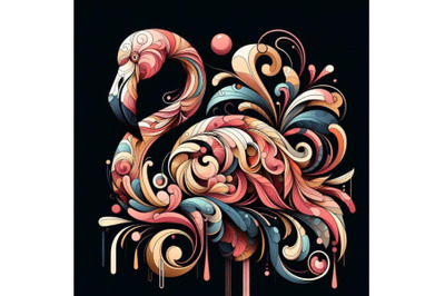 A set of Flamingo abstract art brut animal character