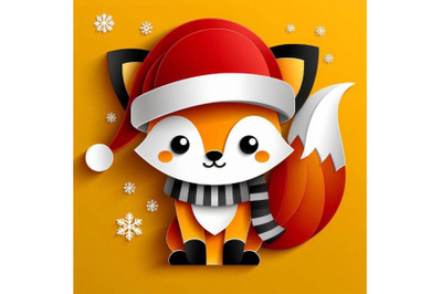 A bundle of Vector cute christmas paper cut 3d fox with shadow