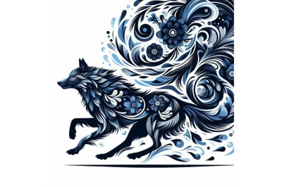 A set of of  black and blue running wolf