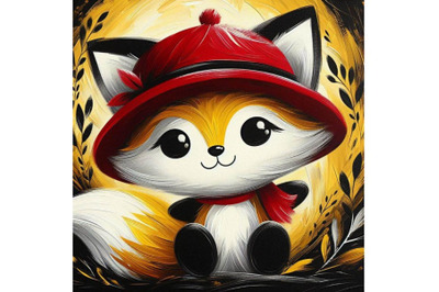 A bundle of Cute fox cartoon with red hat