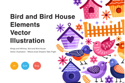 Bird and Bird House Vector Illustration