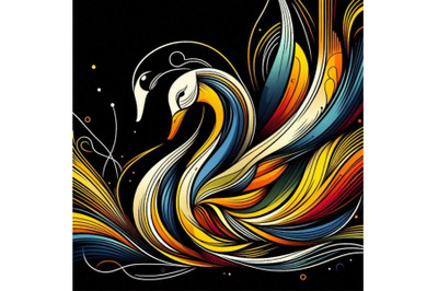 A bundle of line art colorful abstract bird swan