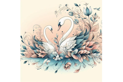 A set of Beautiful image with nice  hand drawn swans