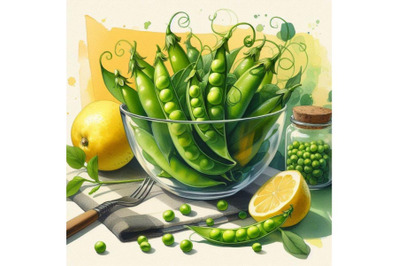 Bundle of Fresh pea in glass bowl