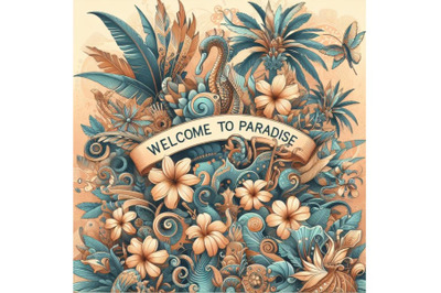 A set of Welcome to paradise exotic places vintage flyer concept