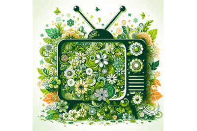 A set of Green sihouette of retro tv on white