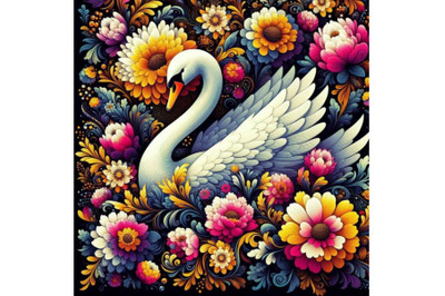 A bundle of digital art of an elegant white swan in vibrant array of f
