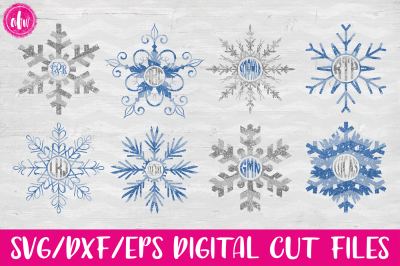 Winter Snowflake Monogram Set #2 - SVG, DXF, EPS Digital Cut Files