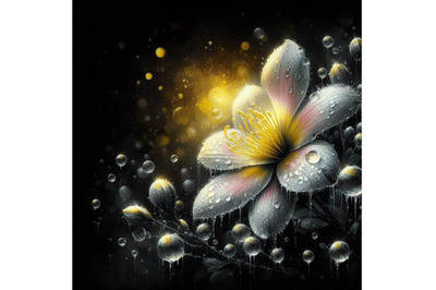 A bundle of digital art of a beautiful dewy flower with waterdrops