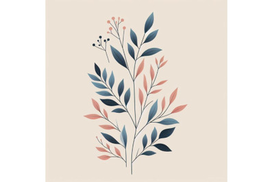 Bundle of Minimalist botanical poster with branch leaves