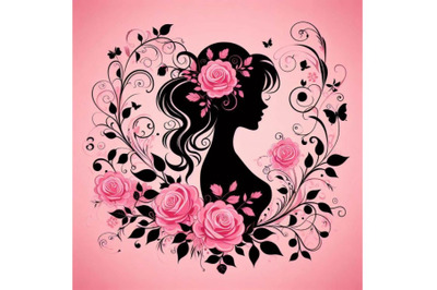 Bundle of Beautiful girl silhouette with rose